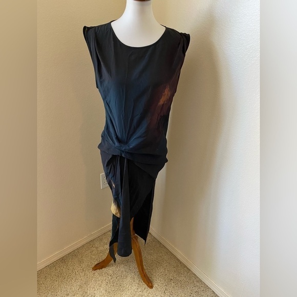 Allsaints Women’s Riviera ochre Dress Multi Colored Silk Side Ruched MIDI Dress - Picture 2 of 9